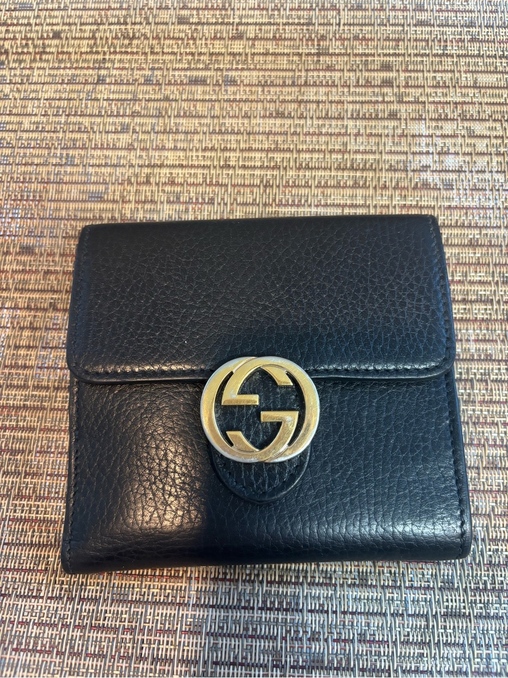 Gucci Black Leather Compact Wallet with Double G Logo